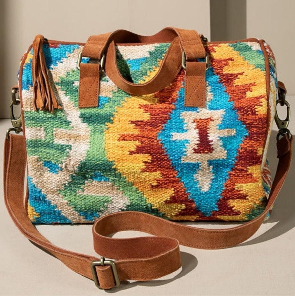 Handmade Boho Chic Satchel / Boston Bag - Navajo Aztec Inspired Design - Picture 2 of 9